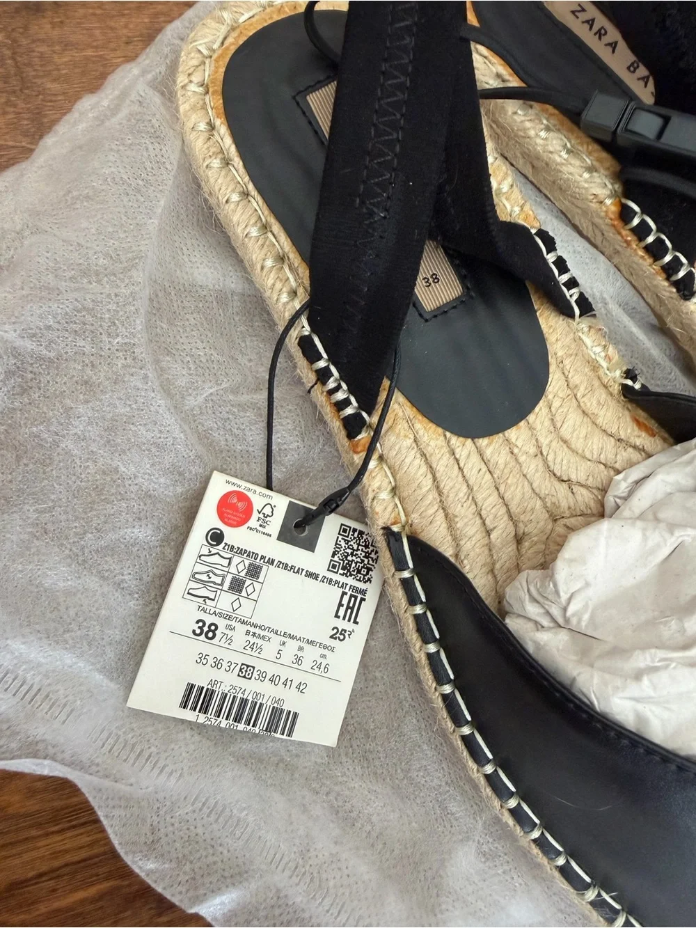 Zara Black Leather Closed-Toe Espadrille Slingbacks. Brand New with Tags